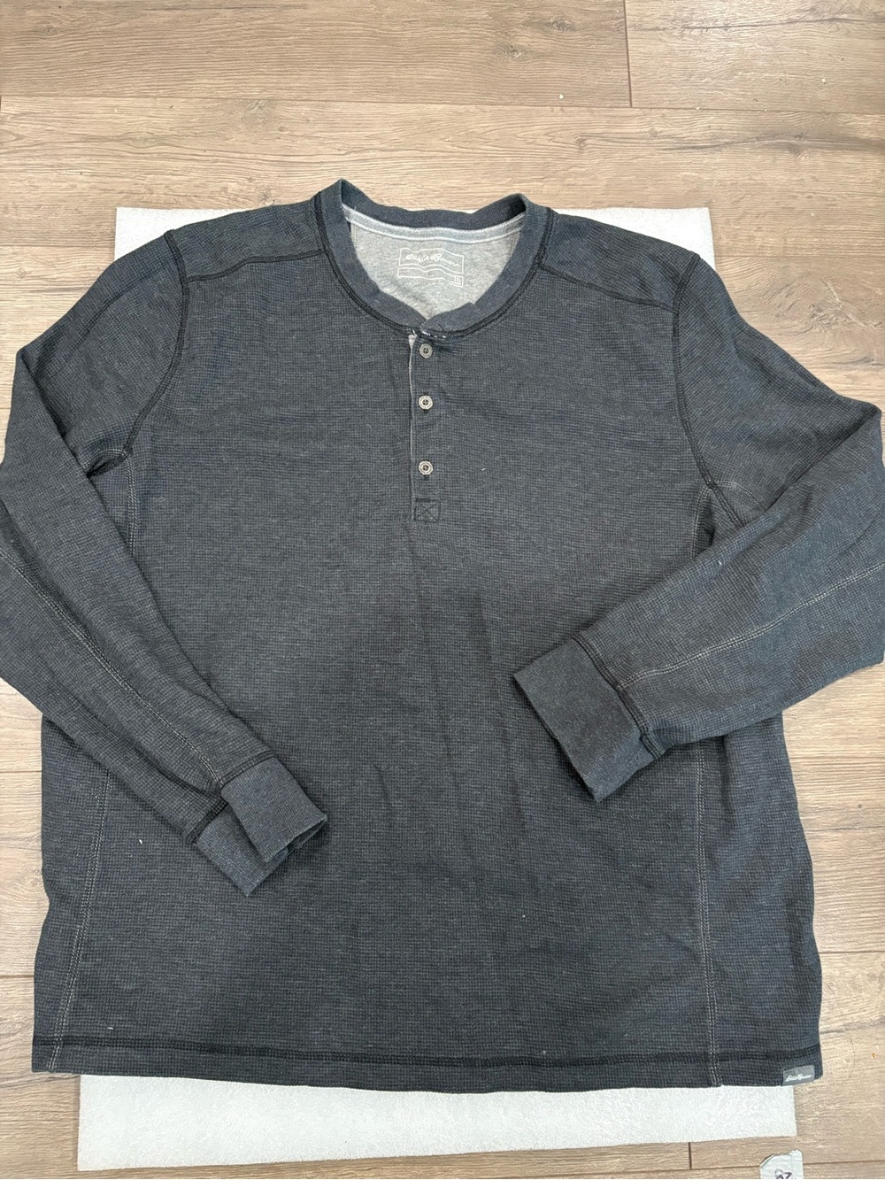 Eddie Bauer dark gray waffle-knit thermal henley shirt